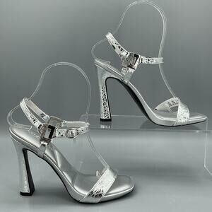 NEW Karl Lagerfeld Paris Women’s Cybil Ankle Strap Sandals Silver Size 5